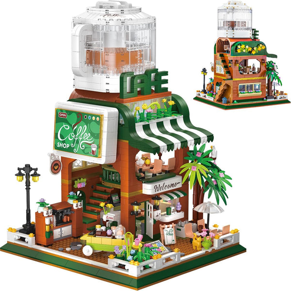 1951 PCS MOC Street View Cafe Shop Building Block Set
